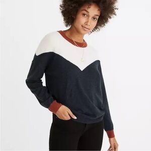 Madewell Colorblock Yoke Pullover Sweater Womens size small cream navy